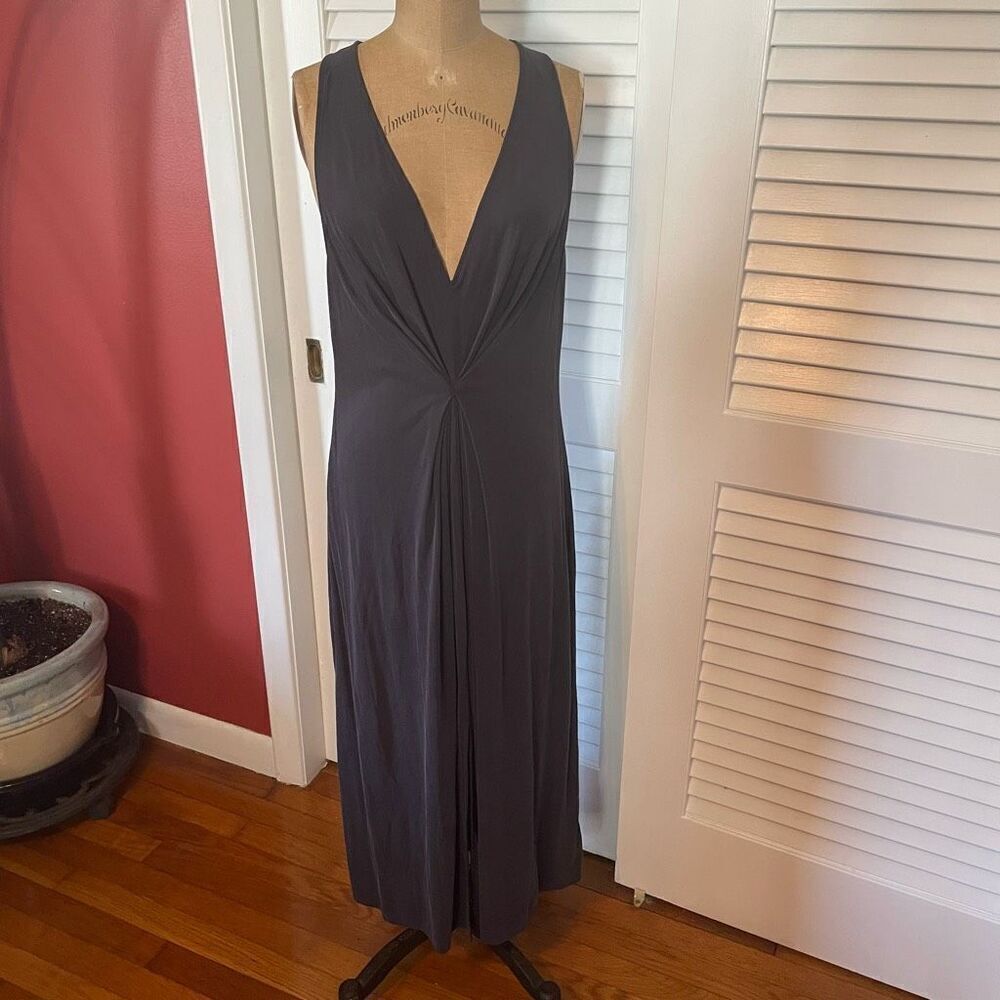 FREE PEOPLE | dark blue ribbed v neck full length dress M